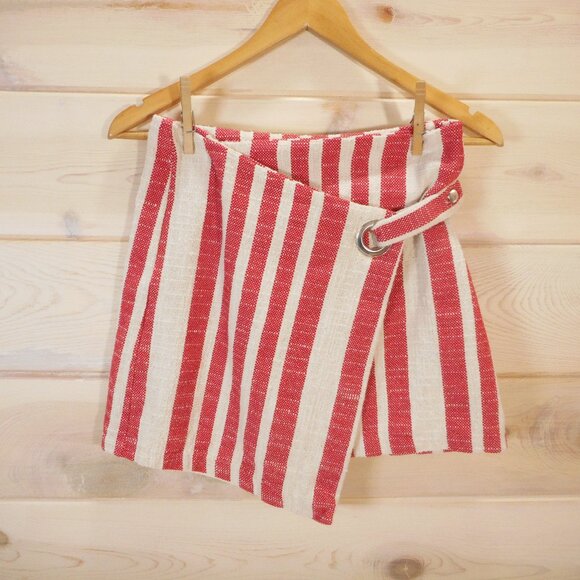 Free People Its A Wrap Skirt S Coastal Striped Lined Beachy Red Cream Peppermint - Picture 1 of 10